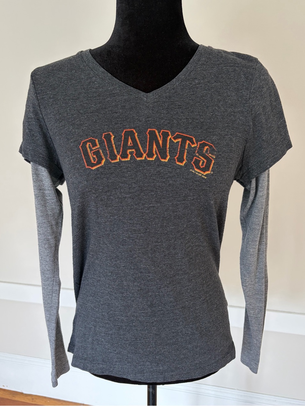 Touch Alyssa Milano San Francisco Giants Baseball Gray Layered-Look V-Neck Shirt